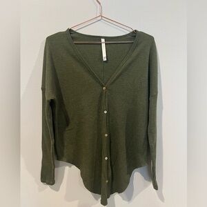 Aritzia Olive Green Button-Up Waffle Knit Top